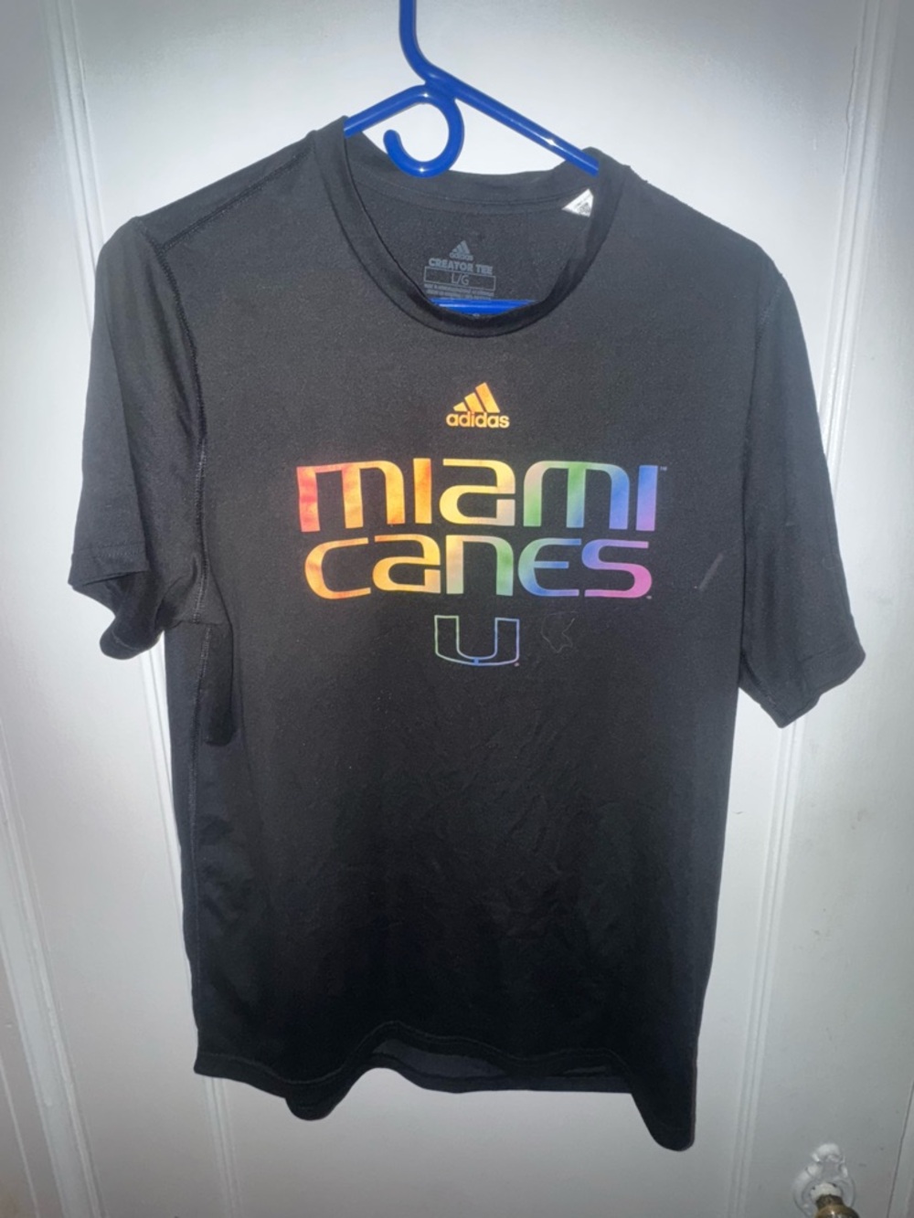 adidas Black Tee with Rainbow Miami Canes Logo